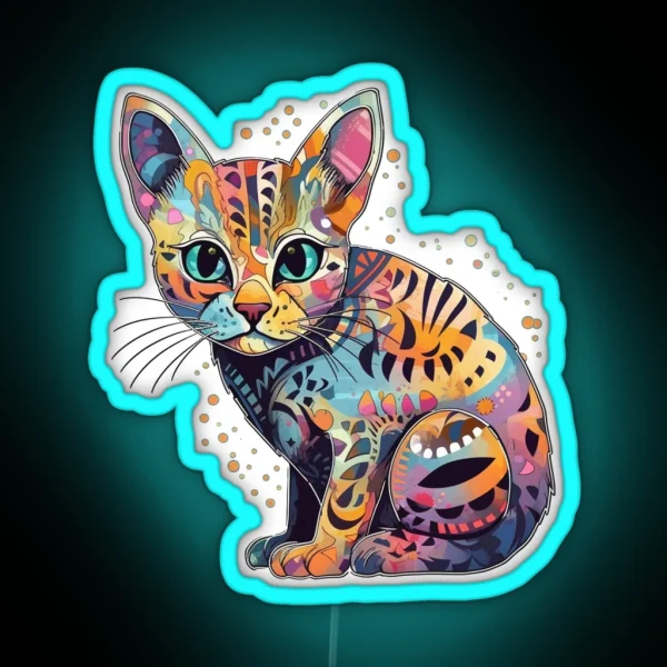 Cat Art Ocicat Mixed Media Technique Combining Feline RGB Neon Sign