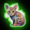 Cat Art Ocicat Mixed Media Technique Combining Feline Humor And Martial RGB Neon Sign - Image 4