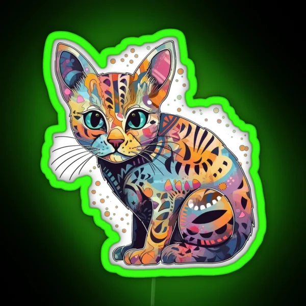 Cat Art Ocicat Mixed Media Technique Combining Feline RGB Neon Sign