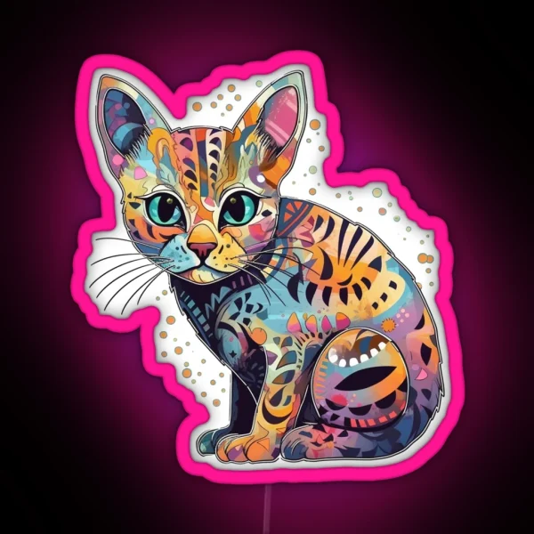 Cat Art Ocicat Mixed Media Technique Combining Feline RGB Neon Sign