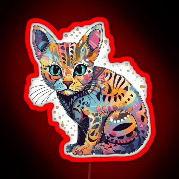 Cat Art Ocicat Mixed Media Technique Combining Feline RGB Neon Sign