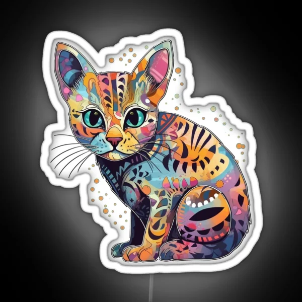 Cat Art Ocicat Mixed Media Technique Combining Feline RGB Neon Sign