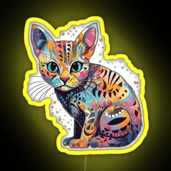 Cat Art Ocicat Mixed Media Technique Combining Feline RGB Neon Sign
