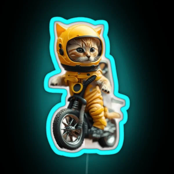 Cat Astronaut Motorcycle Gift RGB Neon Sign