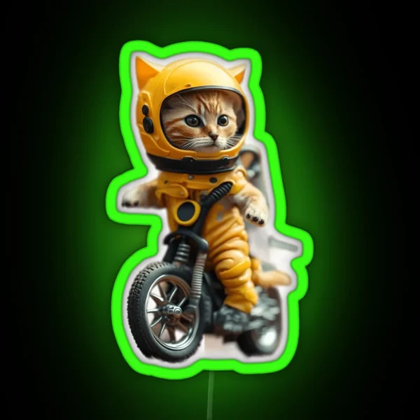 Cat Astronaut Motorcycle Gift RGB Neon Sign