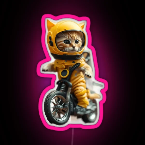 Cat Astronaut Motorcycle Gift RGB Neon Sign