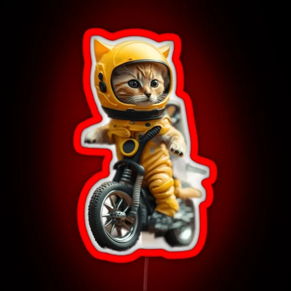 Cat Astronaut Motorcycle Gift RGB Neon Sign