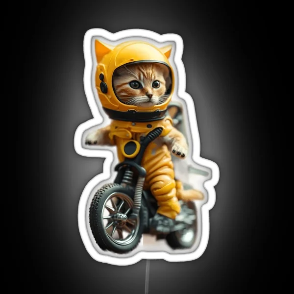 Cat Astronaut Motorcycle Gift RGB Neon Sign