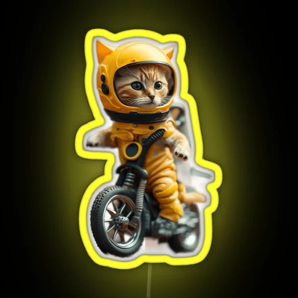 Cat Astronaut Motorcycle Gift RGB Neon Sign