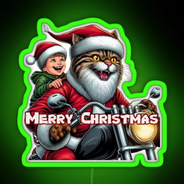 Cat Biker Santa RGB Neon Sign