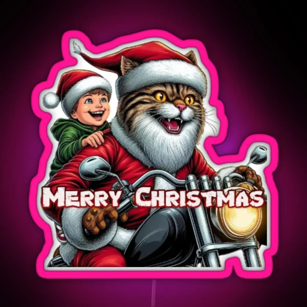 Cat Biker Santa RGB Neon Sign