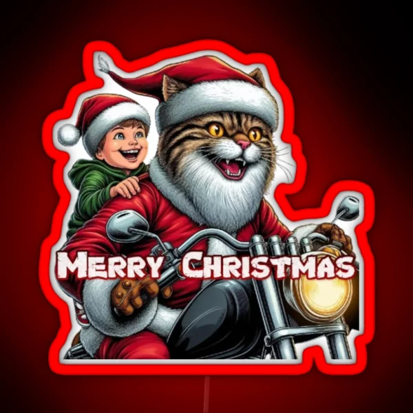 Cat Biker Santa RGB Neon Sign