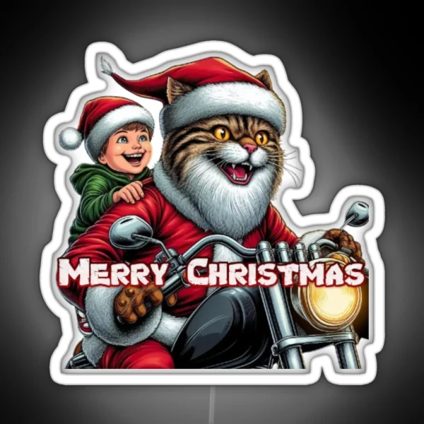 Cat Biker Santa RGB Neon Sign