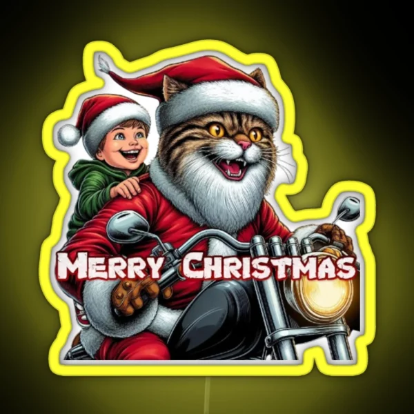 Cat Biker Santa RGB Neon Sign