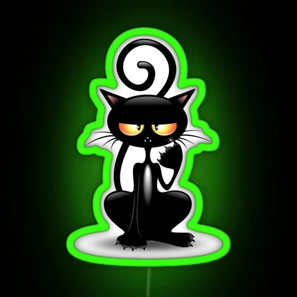 Cat Cattish Angry Black Cat Funny Character RGB Neon Sign