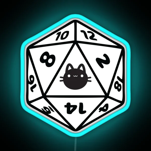 Cat D20 Dice Dnd RGB Neon Sign