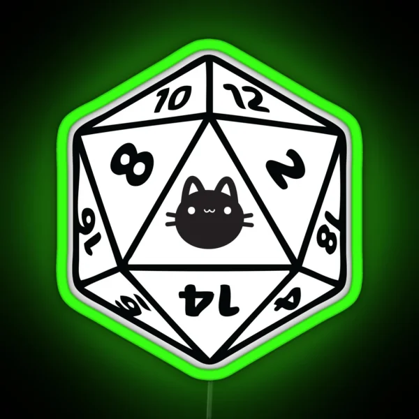 Cat D20 Dice Dnd RGB Neon Sign