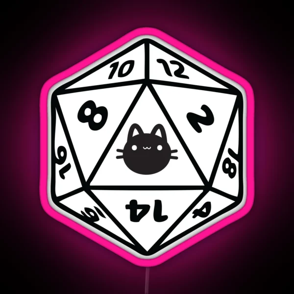 Cat D20 Dice Dnd RGB Neon Sign