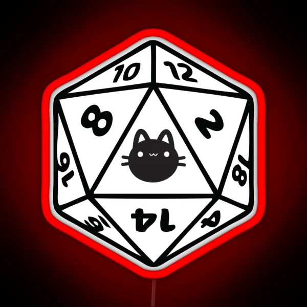 Cat D20 Dice Dnd RGB Neon Sign