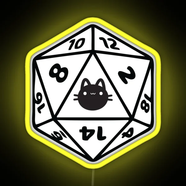 Cat D20 Dice Dnd RGB Neon Sign