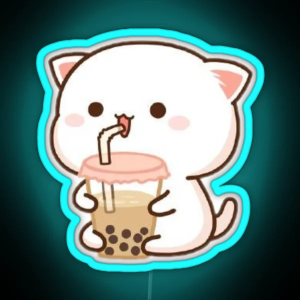 Cat Drinking Boba RGB Neon Sign