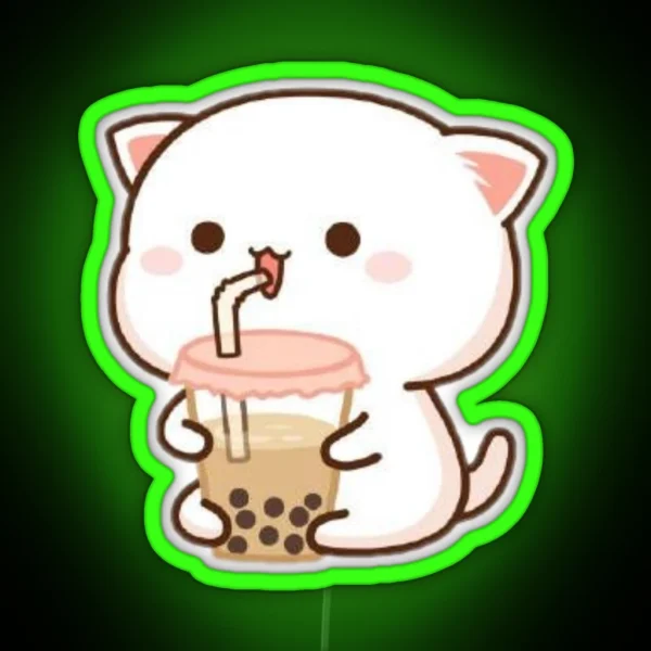 Cat Drinking Boba RGB Neon Sign