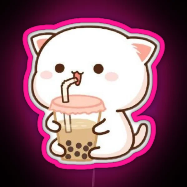 Cat Drinking Boba RGB Neon Sign