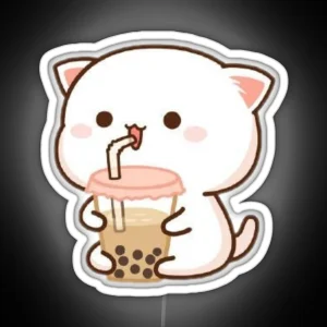 Cat Drinking Boba RGB Neon Sign