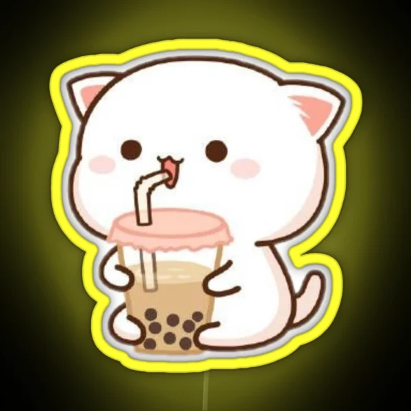 Cat Drinking Boba RGB Neon Sign