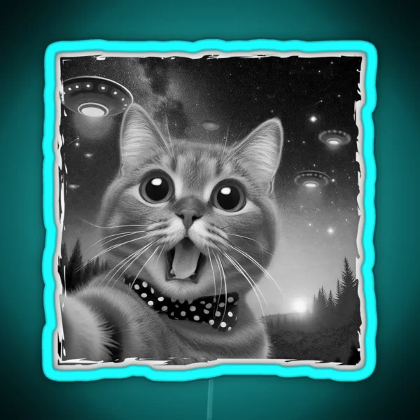 Cat Encounter Alien Selfie RGB Neon Sign