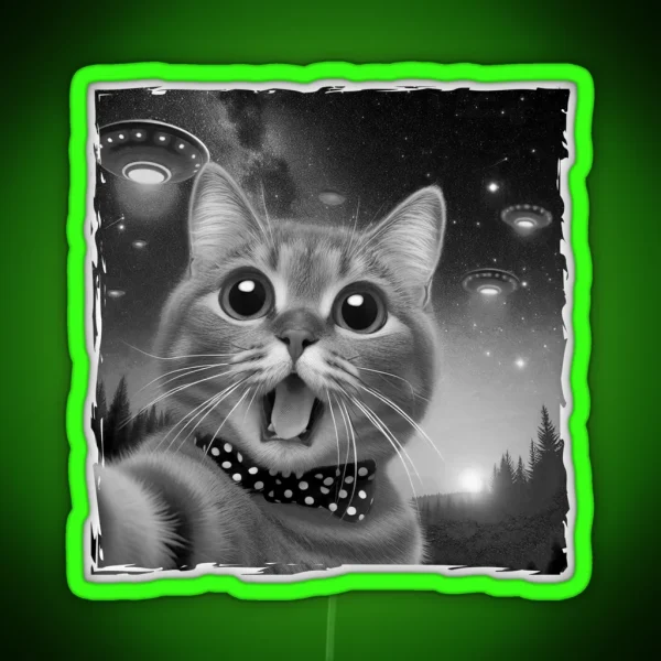Cat Encounter Alien Selfie RGB Neon Sign
