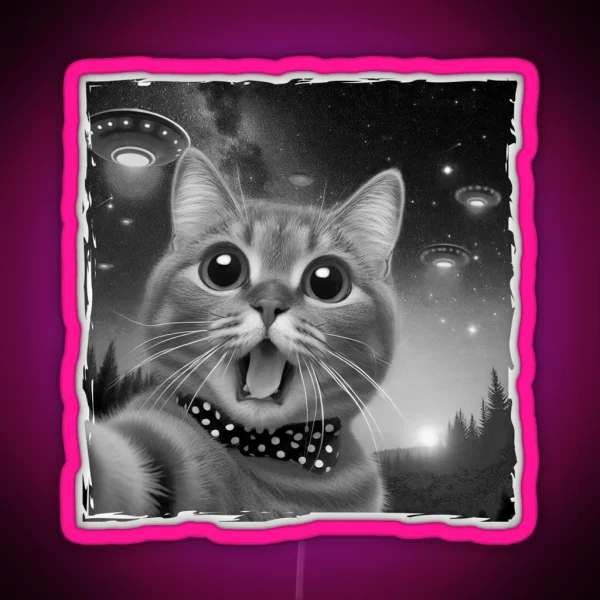 Cat Encounter Alien Selfie RGB Neon Sign