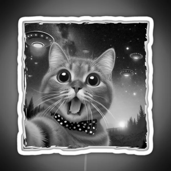 Cat Encounter Alien Selfie RGB Neon Sign