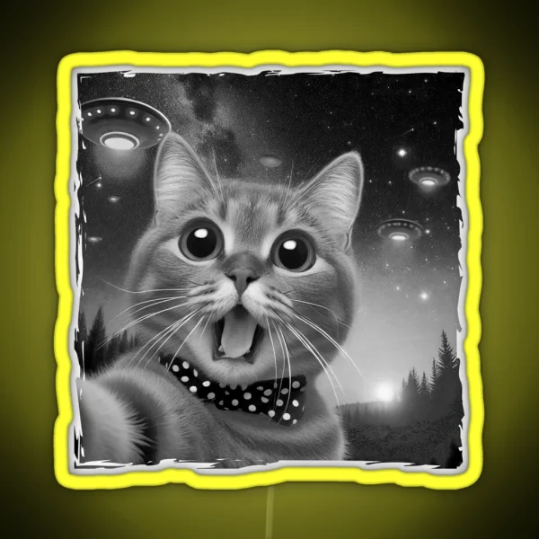 Cat Encounter Alien Selfie RGB Neon Sign
