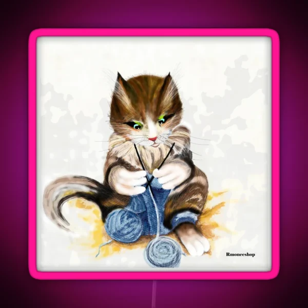 Cat Knitting And Purrling RGB Neon Sign