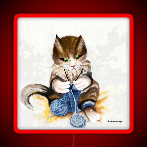 Cat Knitting And Purrling RGB Neon Sign