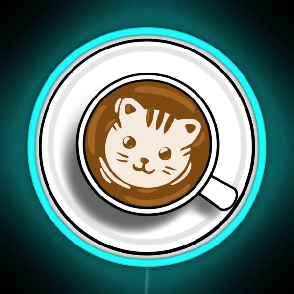Cat Latte Art RGB Neon Sign