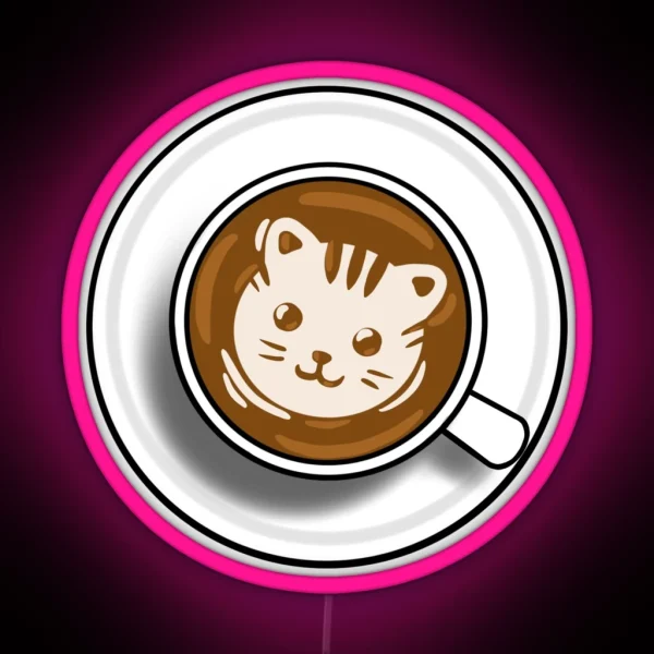 Cat Latte Art RGB Neon Sign