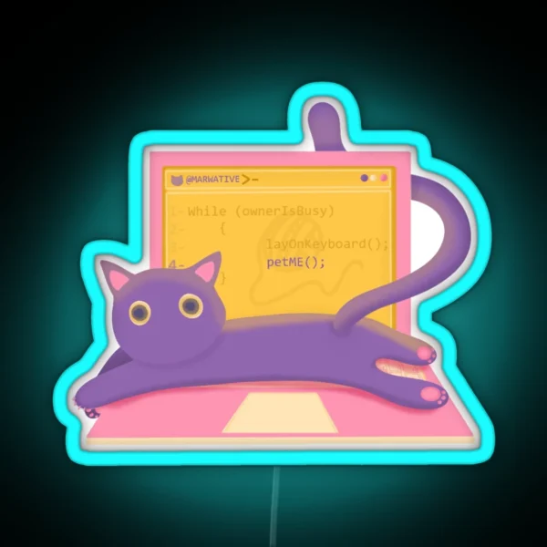 Cat Lays On Keyboard Programmer Life RGB Neon Sign