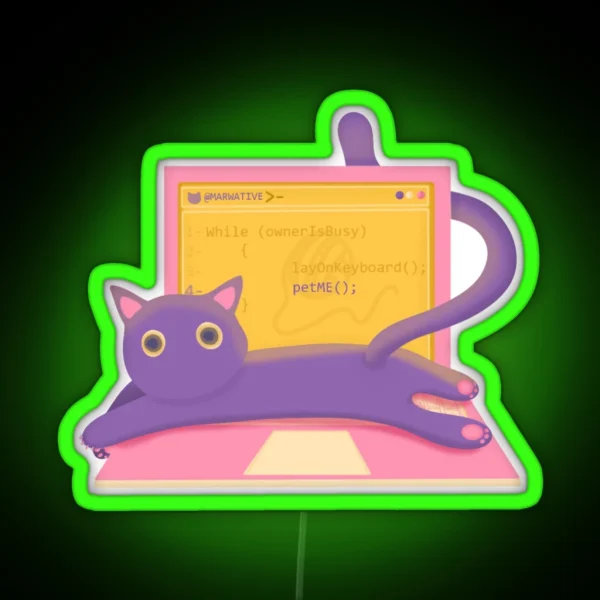 Cat Lays On Keyboard Programmer Life RGB Neon Sign