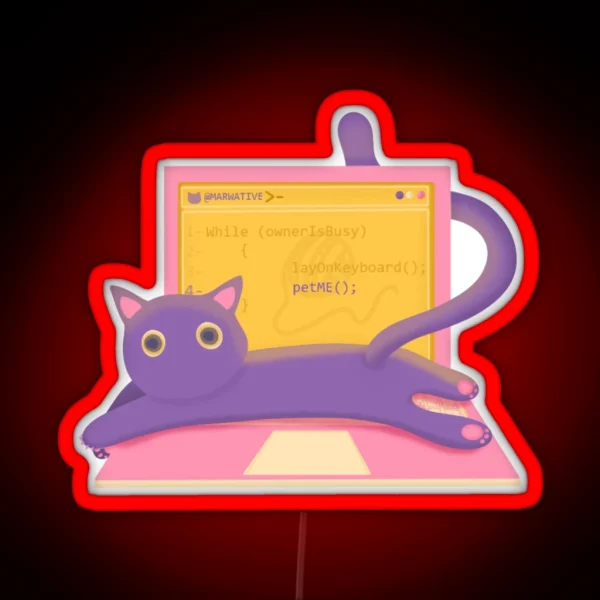 Cat Lays On Keyboard Programmer Life RGB Neon Sign