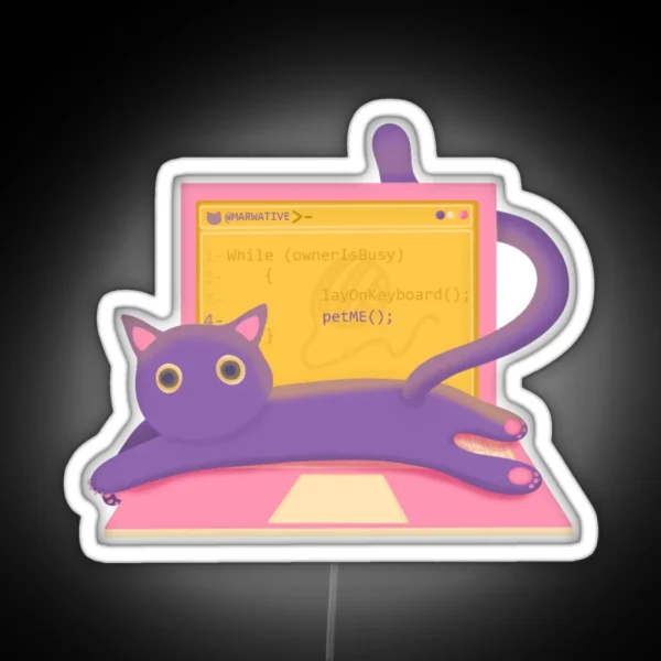 Cat Lays On Keyboard Programmer Life RGB Neon Sign