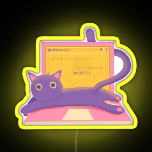 Cat Lays On Keyboard Programmer Life RGB Neon Sign