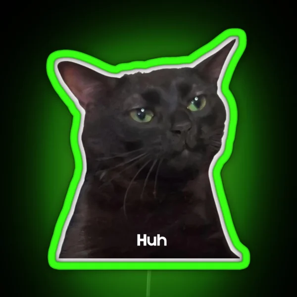 Cat Meme Saying HUH RGB Neon Sign