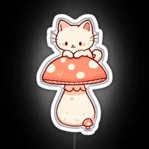 Cat On Mushroom Cute RGB Neon Sign