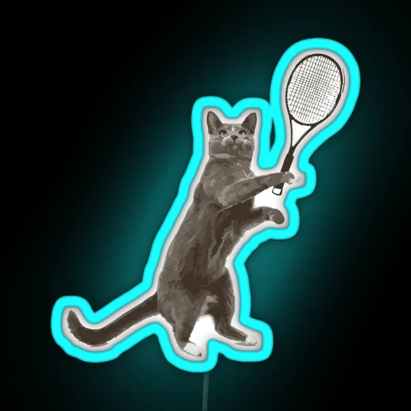Cat Plays Tennis RGB Neon Sign