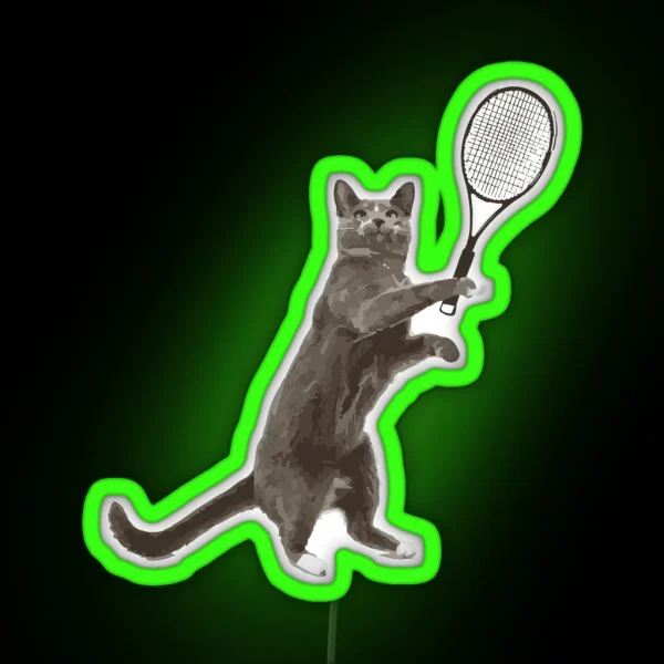 Cat Plays Tennis RGB Neon Sign
