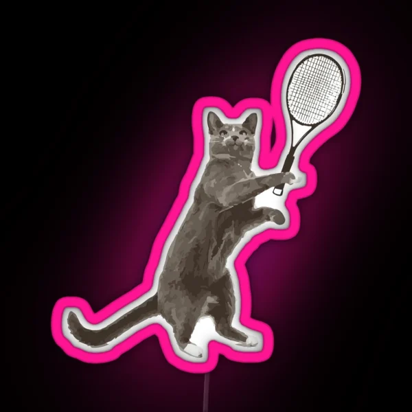 Cat Plays Tennis RGB Neon Sign