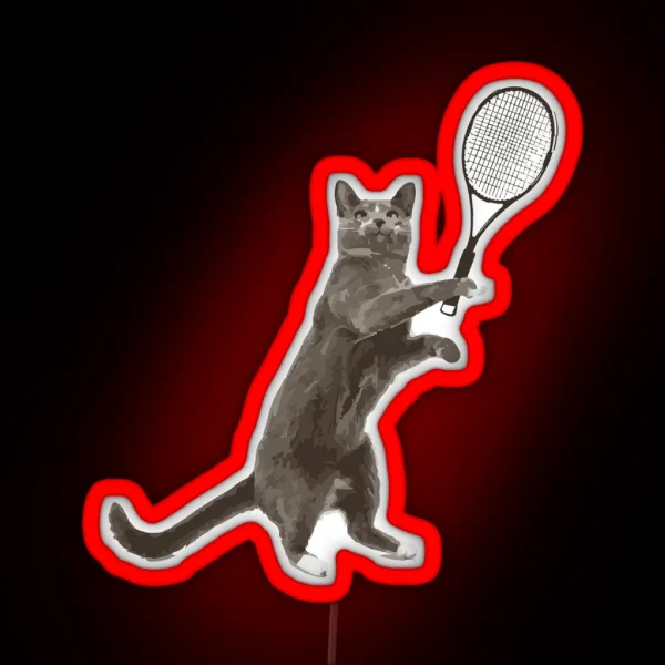 Cat Plays Tennis RGB Neon Sign