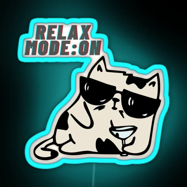 CAT Relax Mode ON RGB Neon Sign